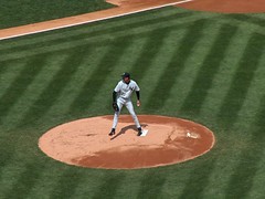 Randy Johnson throws a pitch