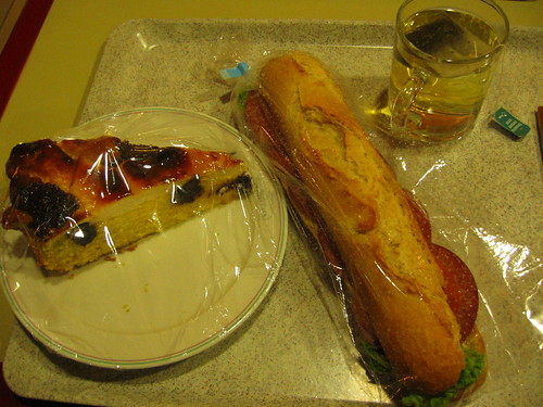 Baguette salami and cheesecake
